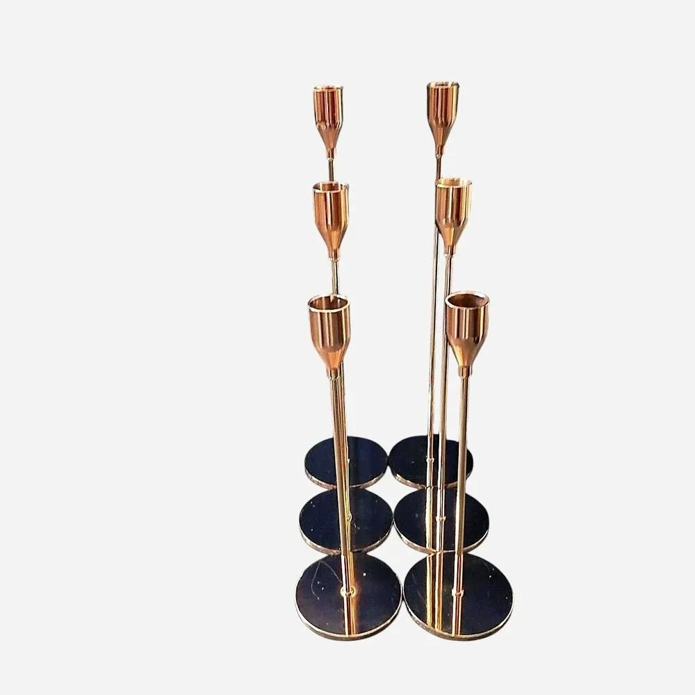French Honey Gold Candlestick Holders, Tall Tapered Set of Six (6)